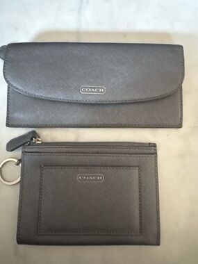 Coach Gray Saffiano Leather Wallet & Zip Card Holder Set